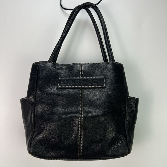 Fossil Black Leather Small Tote Bag Vintage Y2K Key Charm - Picture 4 of 9